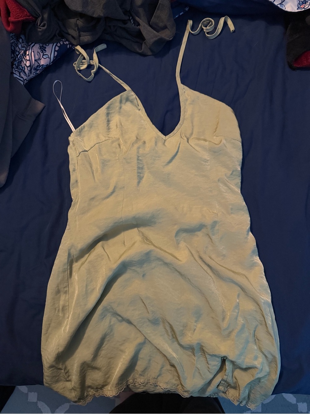 Princess Polly Light Green Satin Slip Dress with Spaghetti Straps